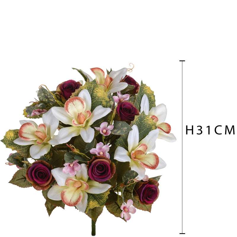 Bouquet Artificiale di Orchidee e Rose Altezza 38 cm Marrone/Ciliegia/Bordeaux-2
