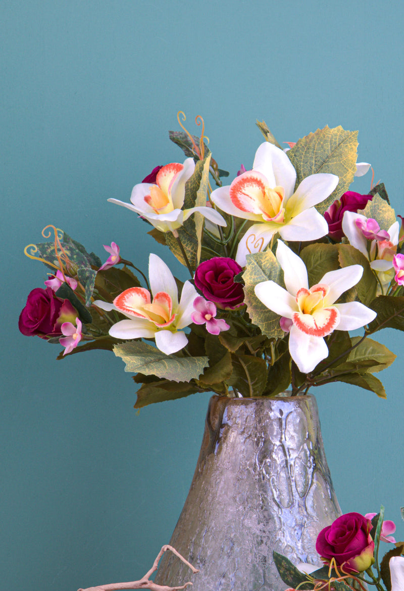Bouquet Artificiale di Orchidee e Rose Altezza 38 cm Marrone/Ciliegia/Bordeaux-4