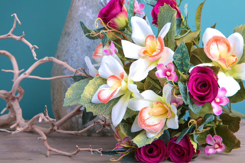 Bouquet Artificiale di Orchidee e Rose Altezza 38 cm Marrone/Ciliegia/Bordeaux-5