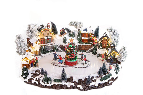 Village de Noël avec Lac Gelé, Lumières, Musique et Mouvement 49 cm en Résine sconto