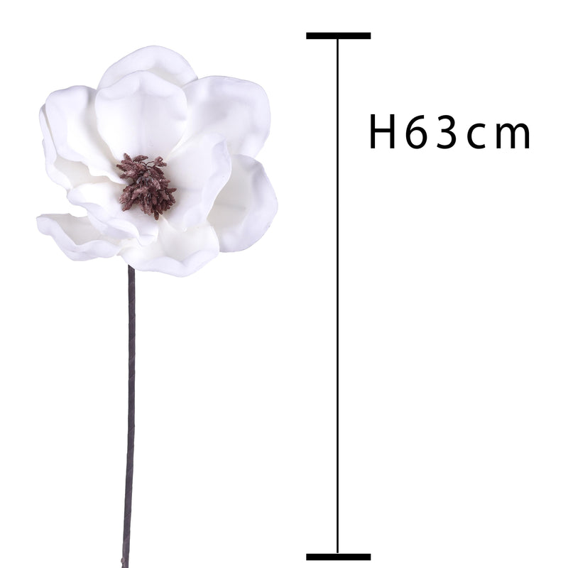 2 Fiori Artificiali di Magnolia Altezza 63 cm Bianco-2