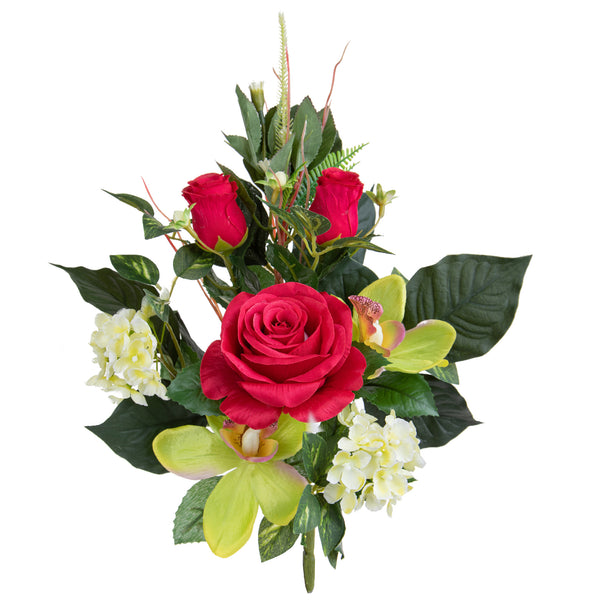 Set 4 Roses frontales artificielles/Cymbidium 43 cm rouge prezzo