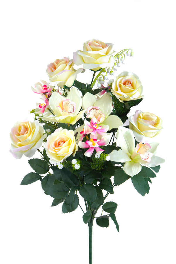 sconto Set 2 Bouquet Artificiel Composé de 14 Fleurs Artificielles de Roses et d'Orchidées Hauteur 56 cm