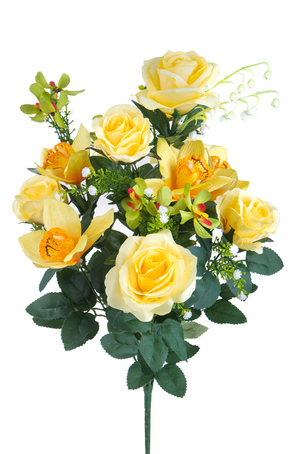 prezzo Set 2 Bouquet Artificiel Composé de 14 Fleurs Artificielles de Roses et d'Orchidées Hauteur 56 cm Jaune