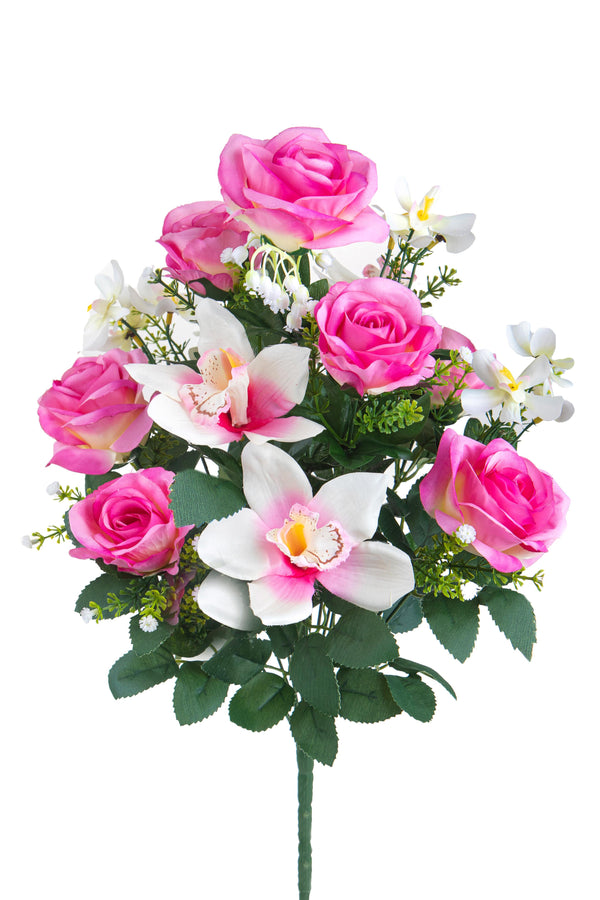 Set 2 Bouquet Artificiel Composé de 14 Fleurs Artificielles de Roses et d'Orchidées Hauteur 56 cm Rose prezzo