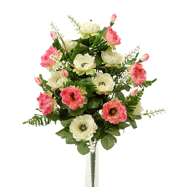 acquista Set 2 Bouquet Artificiel Composé de 14 Fleurs d'Anémones Artificielles Hauteur 46 cm Rose