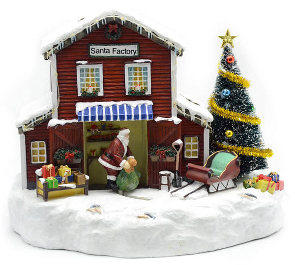 online Village de Noël en résine avec lumières et sons 21x26x17,5 cm Santa Claus Factory Vanzetti