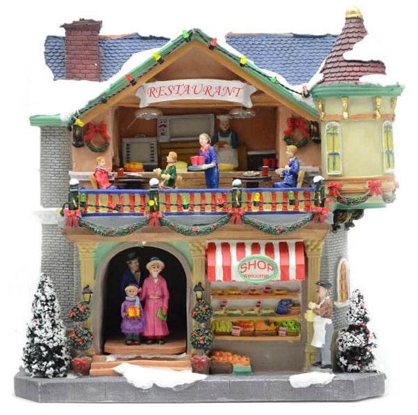 Village de Noël en résine avec lumières et sons 25x25x12 cm Restaurant Vanzetti online