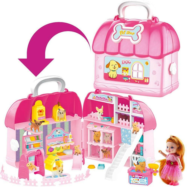 sconto Maison de poupée portable 2 en 1 Kids Joy Case Pet Shop Rose