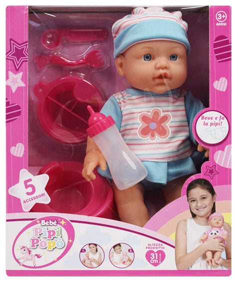 Bambola Bebè Pipì Popò H31 cm con Suoni e Accessori Azzurro-1