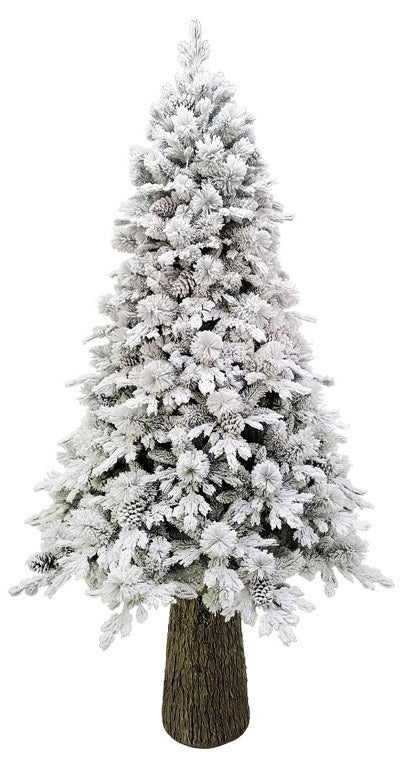 sconto Sapin de Noël artificiel enneigé 180 cm 25 branches avec pommes de pin et tronc de cèdre vert