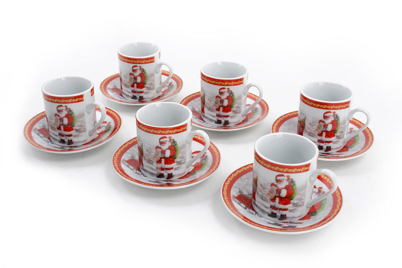 Set da Caffè 6 Tazzine e 6 Piattini di Natale in Ceramica-1