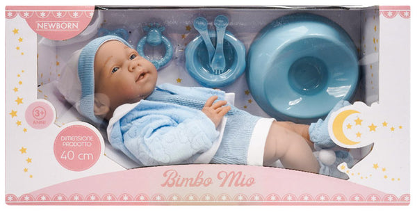 Poupée Baby Bimbo Mio H40 cm avec accessoires bleus sconto