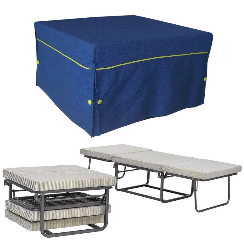 Pouf Letto Trasformabile Pieghevole con Materasso Rivestimento Blu-1