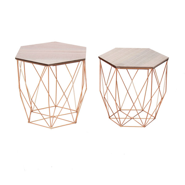Ensemble de table basse hexagonale en chêne doré rose online