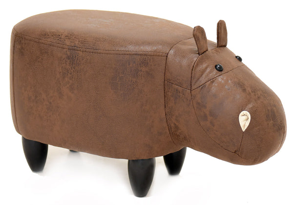 Pouf en forme d'hippopotame 60x30x36 cm en simili cuir marron hippopotame marron sconto