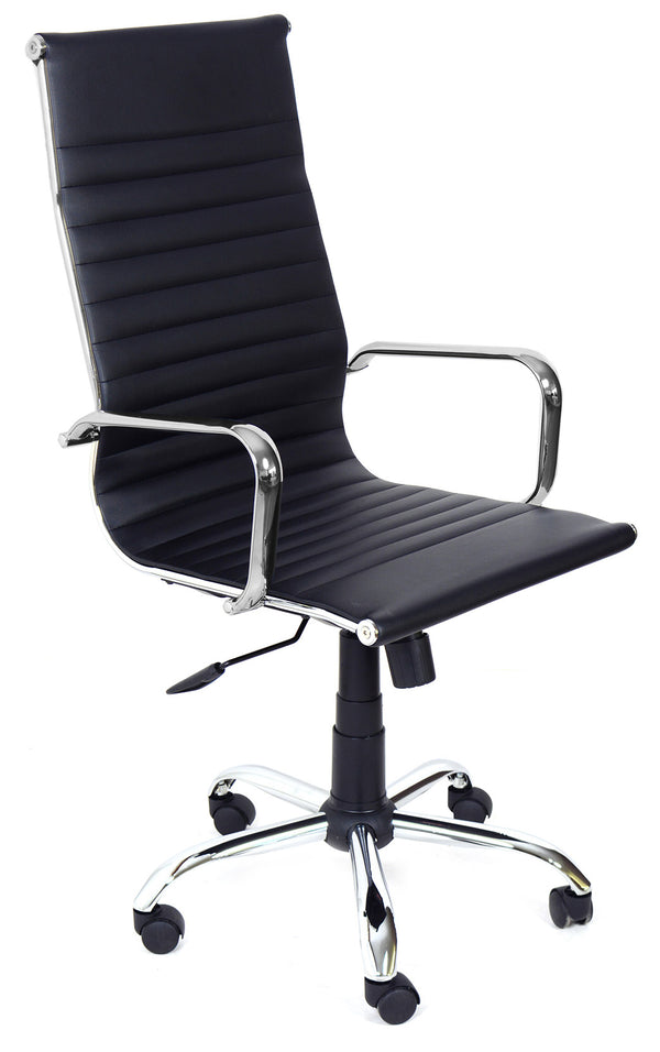 Chaise de bureau présidentielle en simili cuir noir Akka sconto