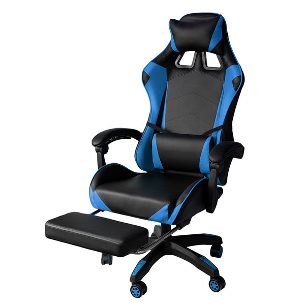 Chaise gamer ergonomique 64x53x122-133 cm avec repose-pieds en simili cuir bleu sconto
