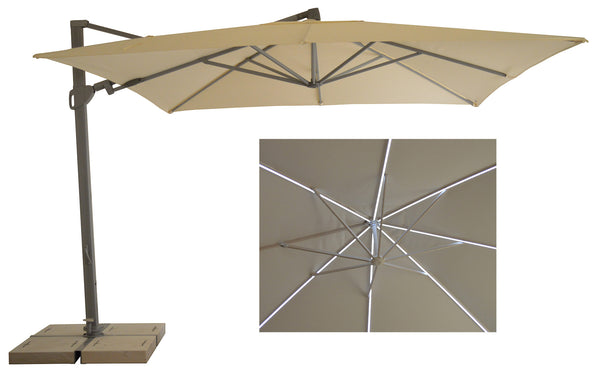 Parasol de Jardin Décentralisé à LED 3,3x3,3m en Aluminium et Polyester Ivoire sconto