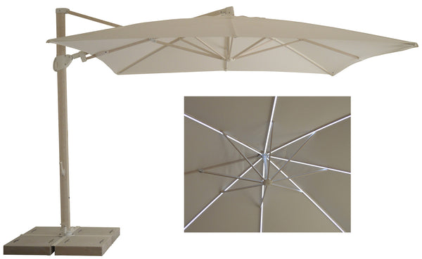Parasol de Jardin Décentralisé à LED 3,3x3,3m en Aluminium et Polyester Blanc prezzo