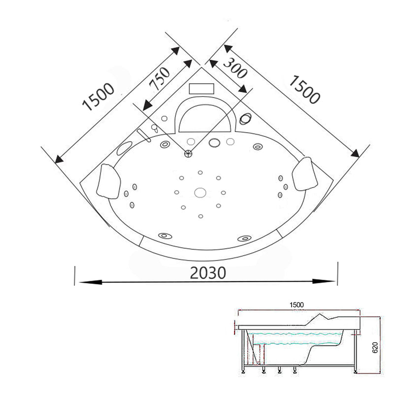 Vasca da Bagno Idromassaggio Angolare 150x150 cm Carnelli Mykonos Nera-6