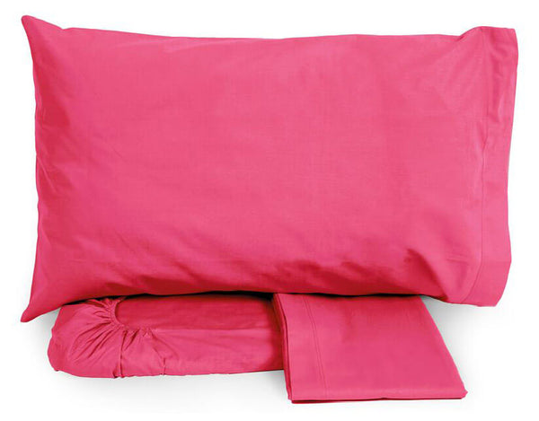 Ensemble de draps en coton dessus et dessous avec coins et taies d'oreiller Neith Silver Fuchsia différentes tailles sconto