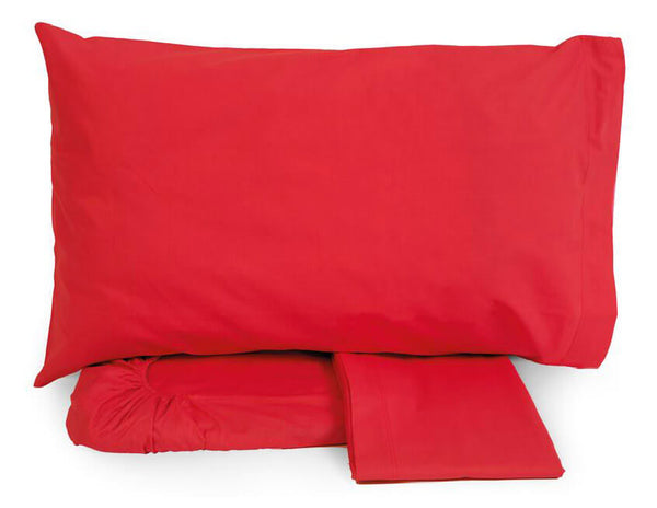 Ensemble de draps en coton dessus et dessous avec coins et taies d'oreiller Neith rouge argenté différentes tailles acquista