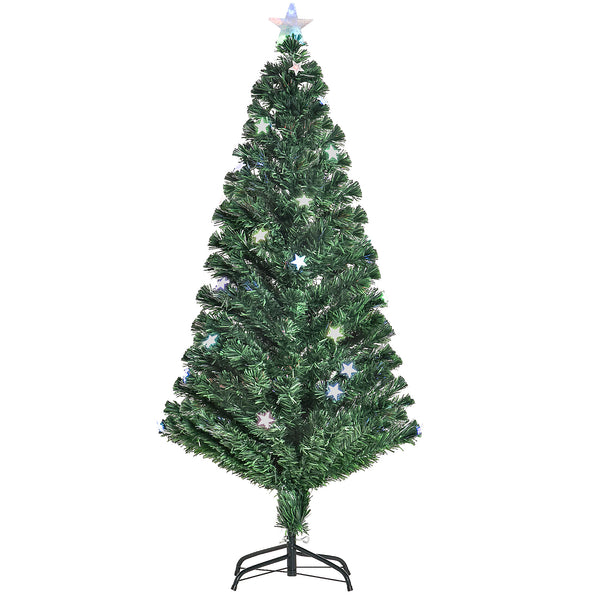 Sapin de Noël Artificiel 150 cm 180 Branches 36 Lumières LED et Fibre Optique Colorée Vert online