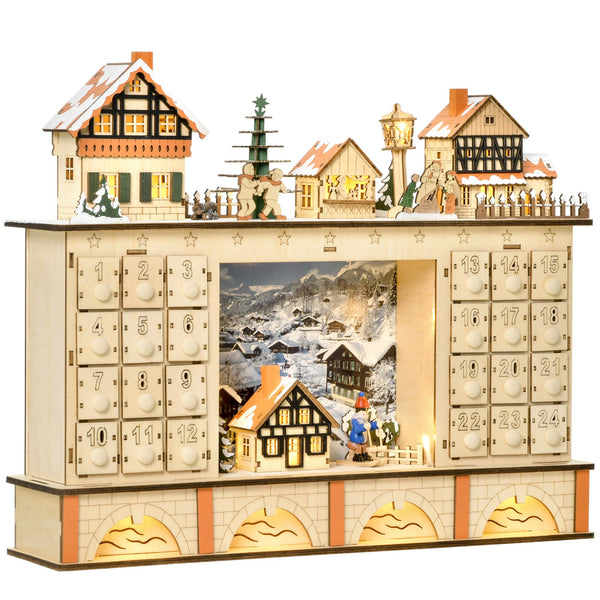 Calendrier de l'Avent 44x10x37 cm 24 tiroirs avec village de Noël et lumières en bois acquista