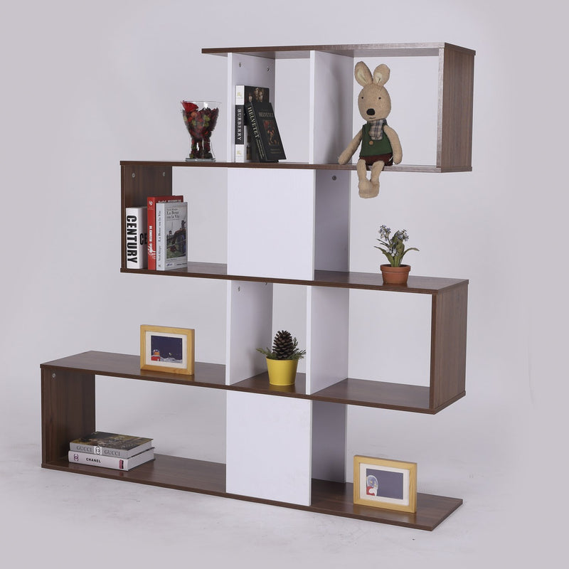 Libreria di Design Moderna Mobili Ufficio Scaffale Bianco e Noce 144x30x125 cm -4
