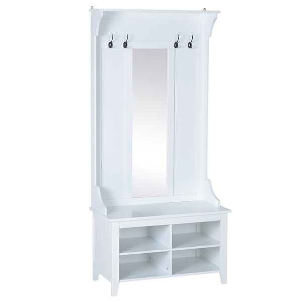 online Meuble d'entrée avec miroir portemanteau et étagère à chaussures en bois blanc 80x40x170 cm