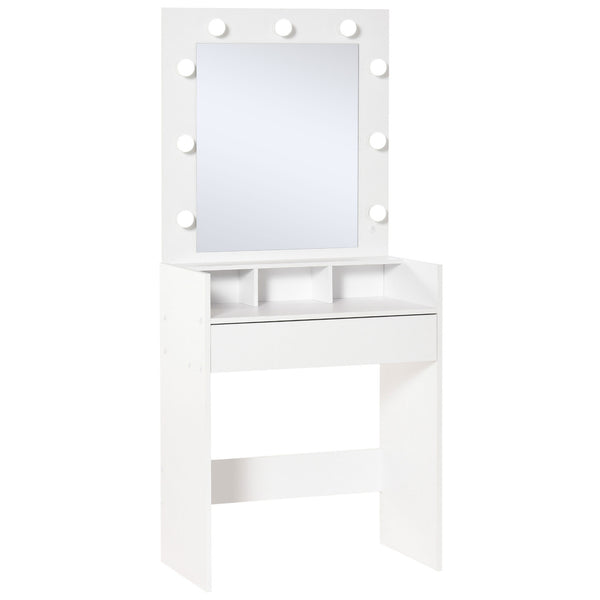 sconto Coiffeuse Chambre avec Miroir et LED 70x40x160 cm en Aggloméré Blanc
