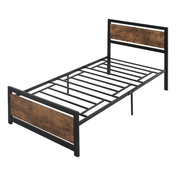 acquista Structure de lit simple 90x200 cm en acier avec lattes intégrées noires et marron rustique
