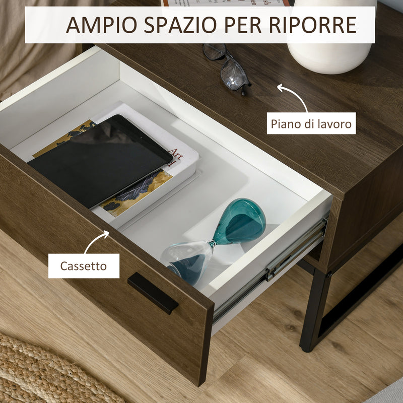Comodino 1 Cassetto 53x41,5x37 cm in Legno e Acciaio Marrone-4