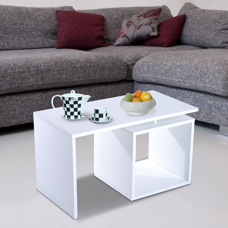 Tavolino da Salotto in Legno MDF Bianco Opaco 77x40x44 cm -2