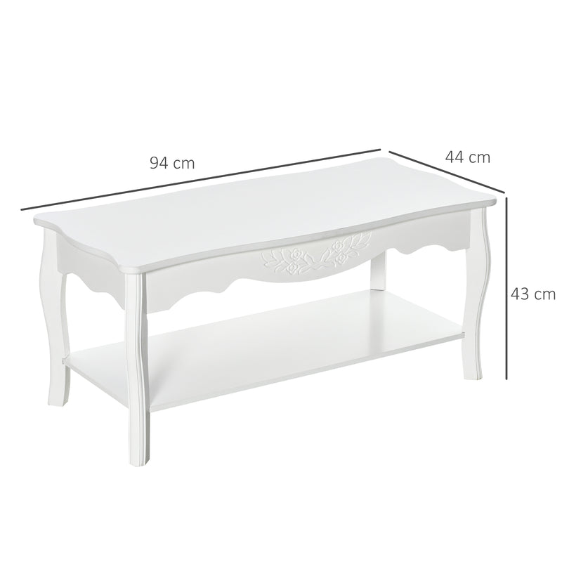 Tavolino da Caffè Basso in Legno Bianco 94x44x42 cm -3