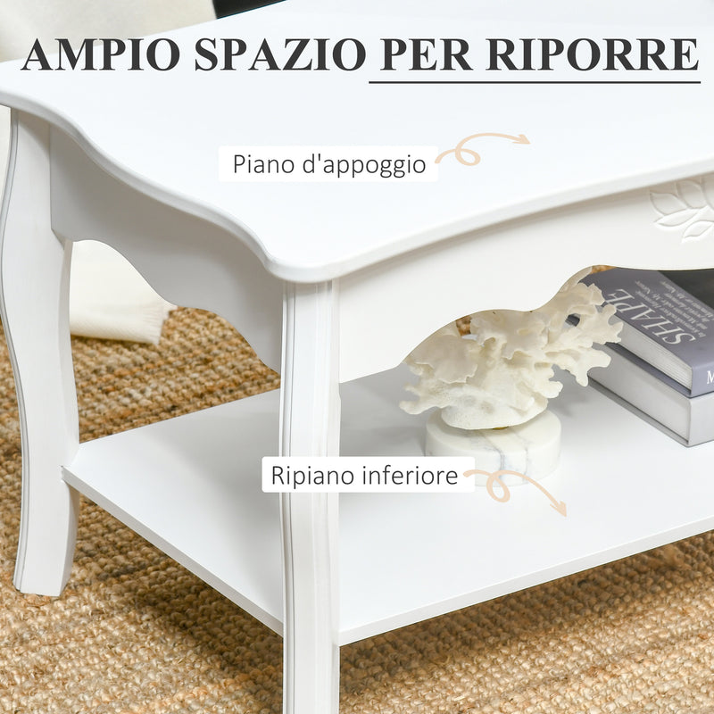 Tavolino da Caffè Basso in Legno Bianco 94x44x42 cm -6