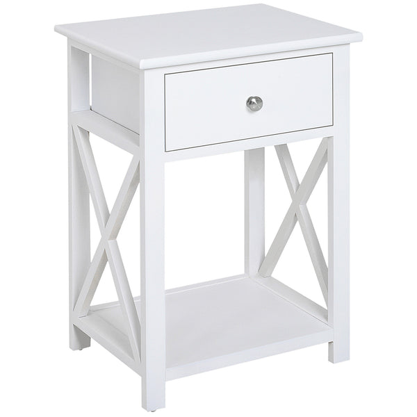 prezzo Table de chevet pour chambre Table d'appoint avec tiroir en bois blanc 40x30x55 cm