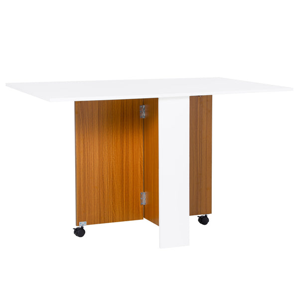 Table Pliante Gain de Place à Roulettes Blanc et Bois 120x80x73 cm online