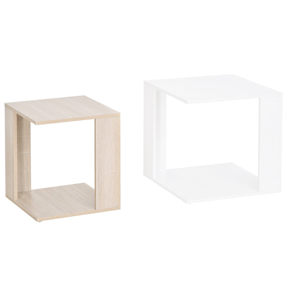 Lot de 2 tables basses modulables blanc et chêne 50x50x48 cm/40x40x44 cm online