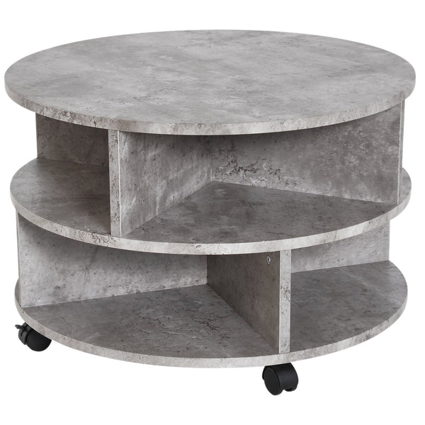 acquista Table basse ronde avec étagères en bois gris Ø60x39,5 cm