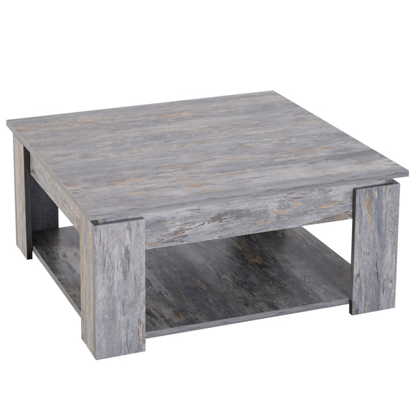 acquista Table Basse Moderne 2 Niveaux en Ciment Effet Bois 80x80x36 cm