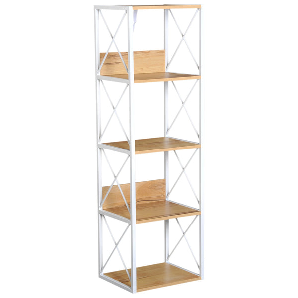 online Bibliothèque 5 étagères avec structure en acier blanc et étagères en bois 40x35x143,5 cm