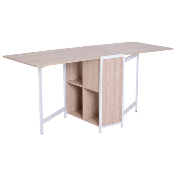 sconto Table Pliante Gain de Place en Bois et Acier Blanc et Chêne 169,5x62,5x75 cm