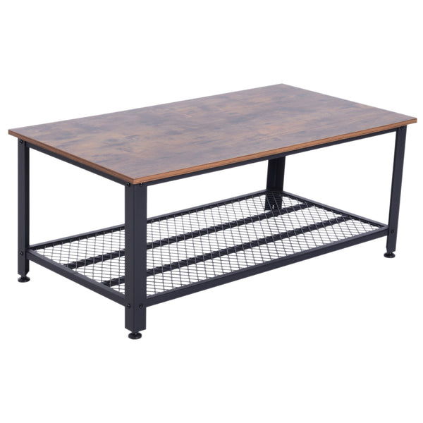 Table Basse Style Industriel à 2 Niveaux en Acier Noir et MDF 106x60x45 cm online