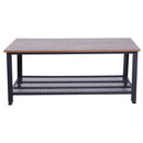 Tavolino Basso Stile Industrial a 2 Livelli in Acciaio Nero e MDF 106x60x45 cm -9