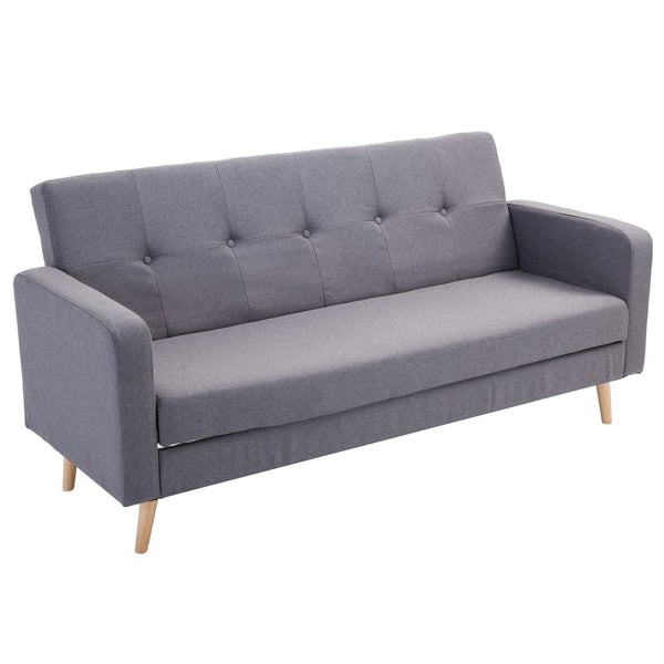 Canapé-lit 3 places en tissu de lin avec rembourrage supplémentaire et pieds en bois gris clair sconto