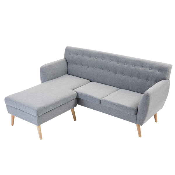 online Canapé 3 places avec méridienne, repose-pieds et coussins en tissu de lin gris