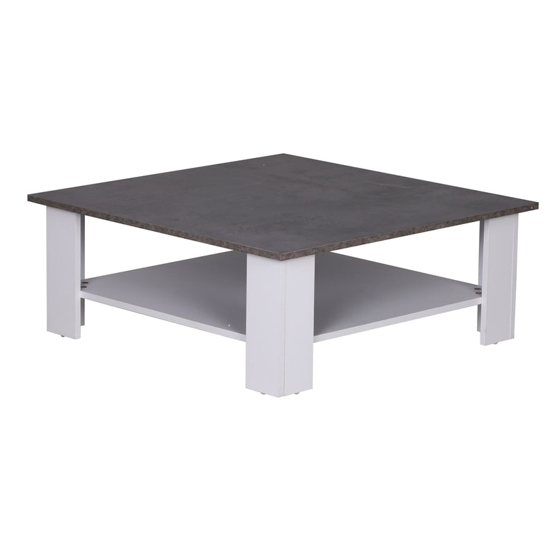 Tavolino da Soggiorno in Legno Effetto Cemento 80x80x31.5 cm -8