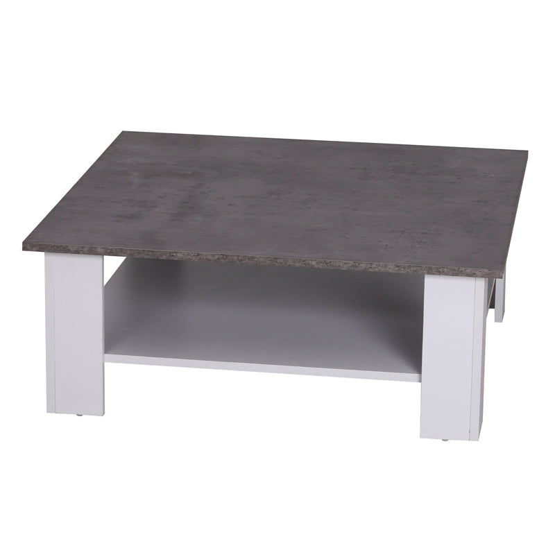 Tavolino da Soggiorno in Legno Effetto Cemento 80x80x31.5 cm -9